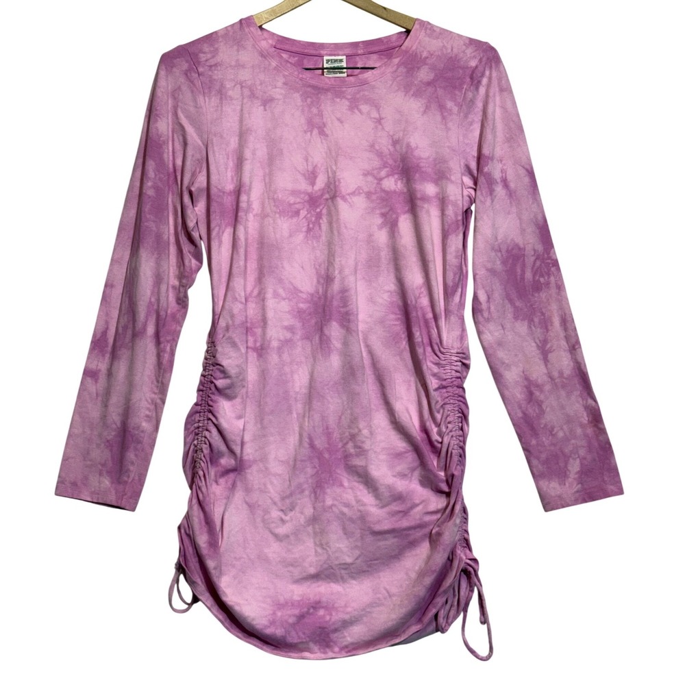 PINK Victoria's Secret Ruched Side Tie Dye Long Sleeve Dress XL Womens Beach